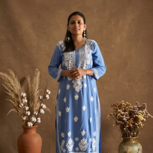 2 Pc Kurti Set - Blue Turquoise, Rayon