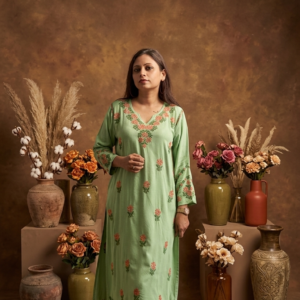Rayon Multi Thread Long Green Kurti