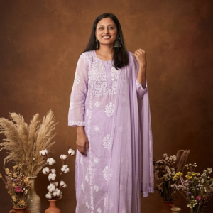 3 Pc Kurti Set - Purple, Kota Doria