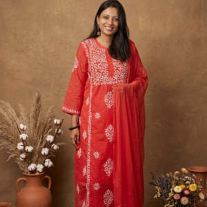 Kota Doria Kurti Set - Red