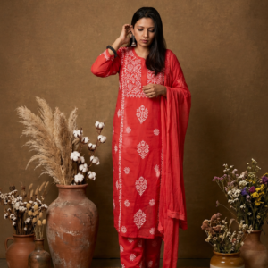 Kurti Set Kota Doria 3pc Red