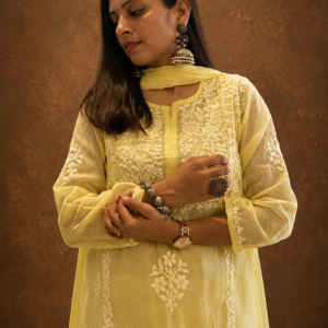 Kurti Set Kota Doria 3pc Yellow