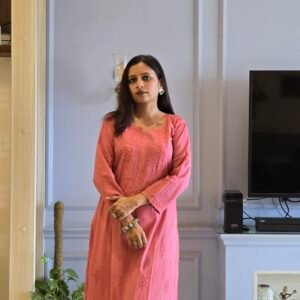 Long Pink Mul Cotton Kurti