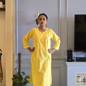Long Yellow Mul Cotton Kurti