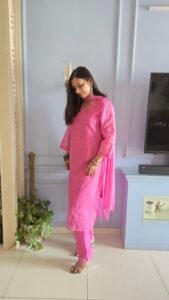 Kurti Set Kota Doria 3pc Pink