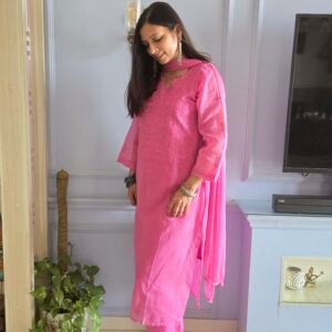 Kurti Set Kota Doria 3pc Pink