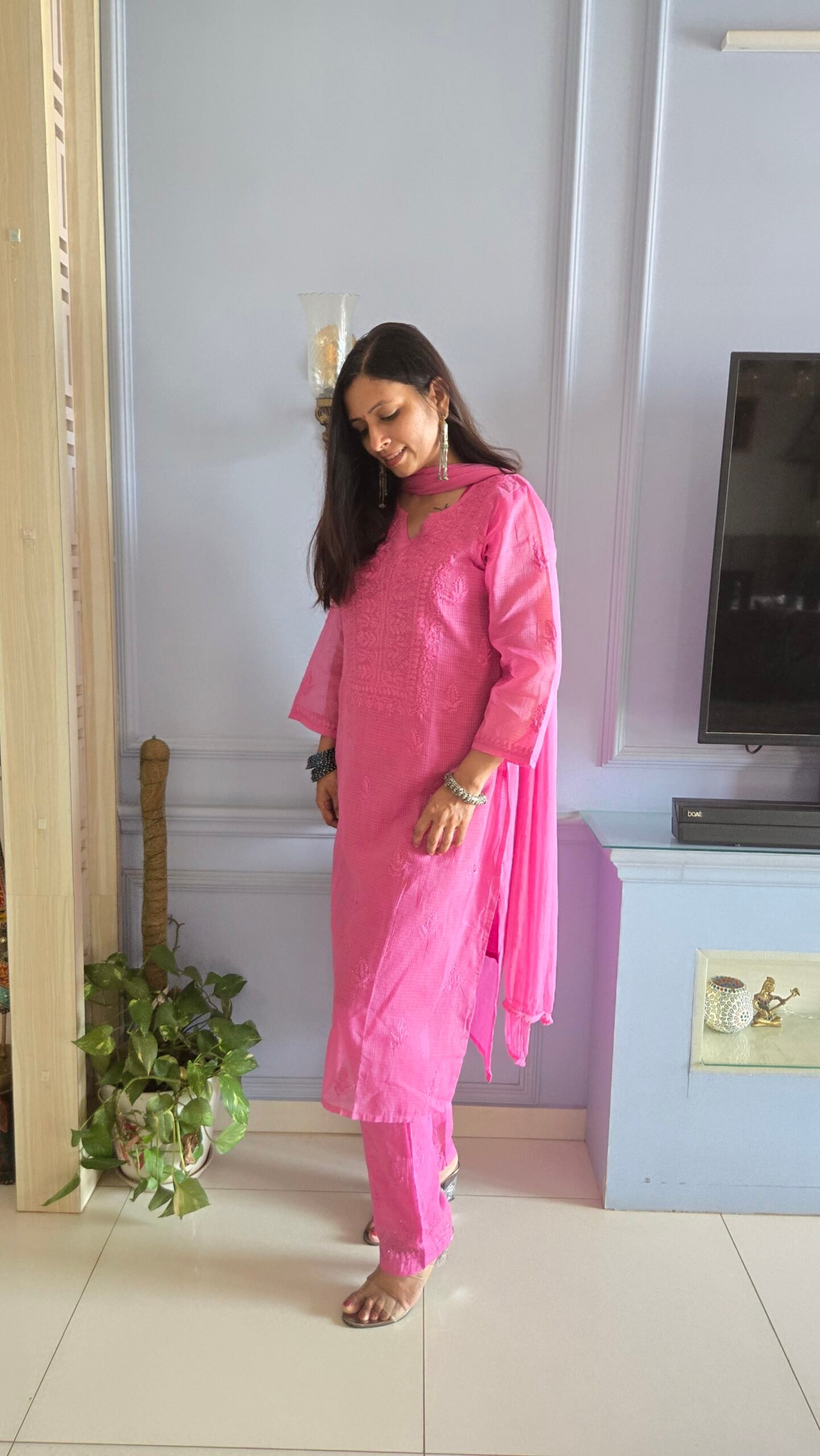 Kurti Set Kota Doria 3pc Pink