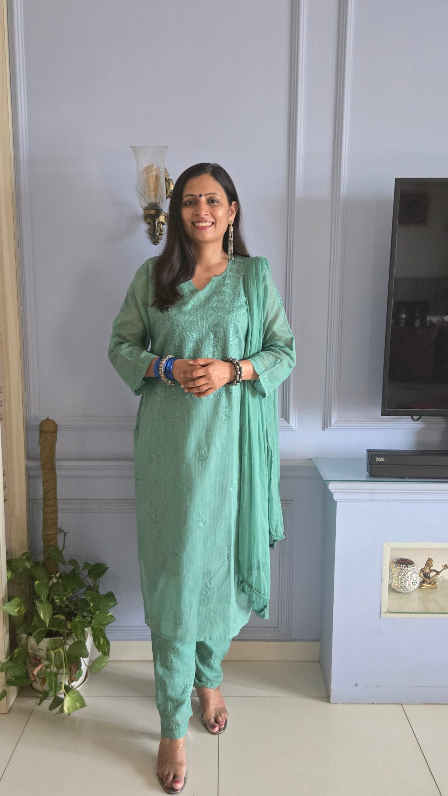 Kurti Set Kota Doria 3pc Mint Green