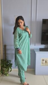 Kurti Set Kota Doria 3pc Mint Green