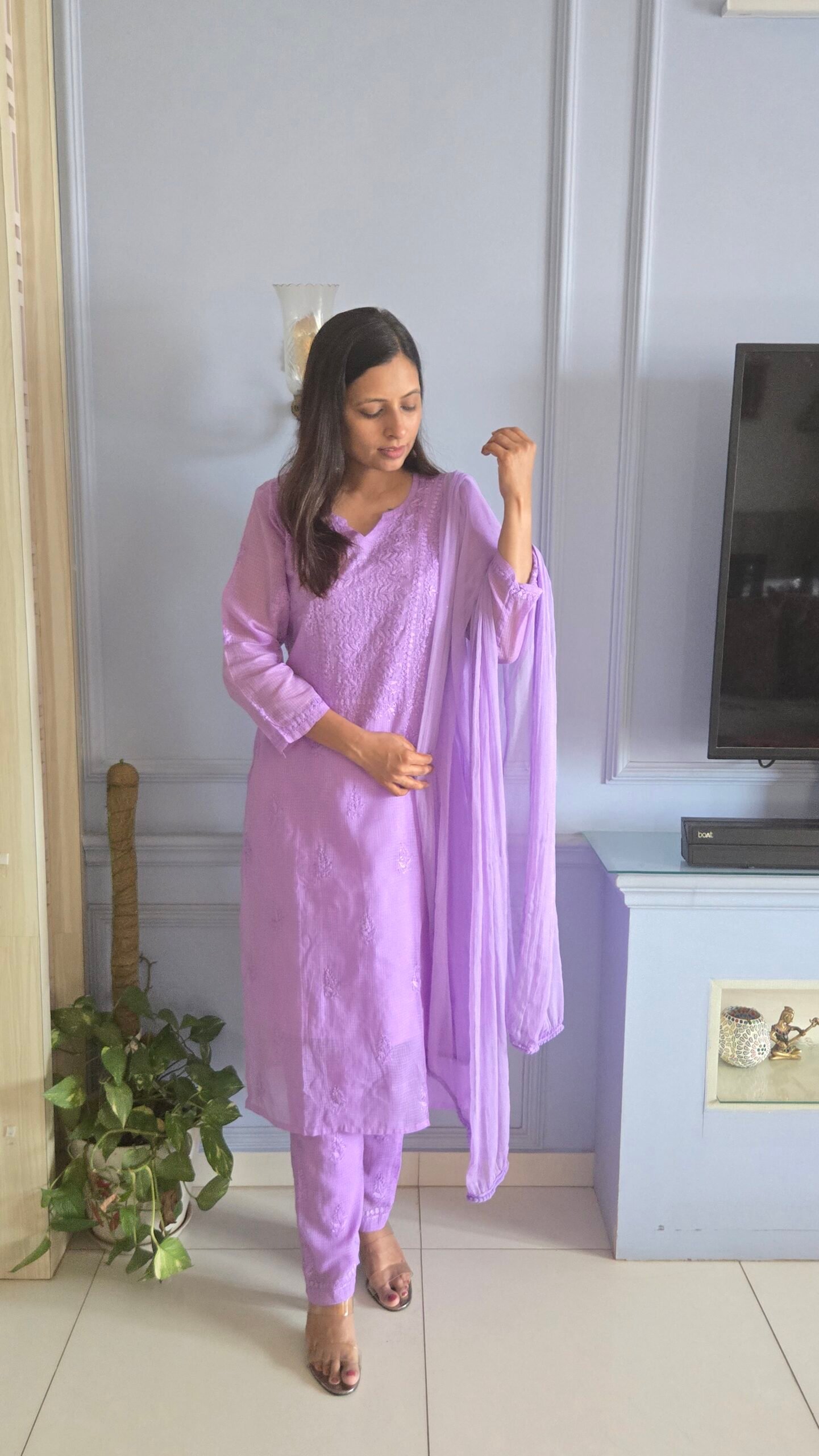 Kurti Set Kota Doria 3pc Purple