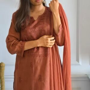 Kurti Set Kota Doria 3pc Brown