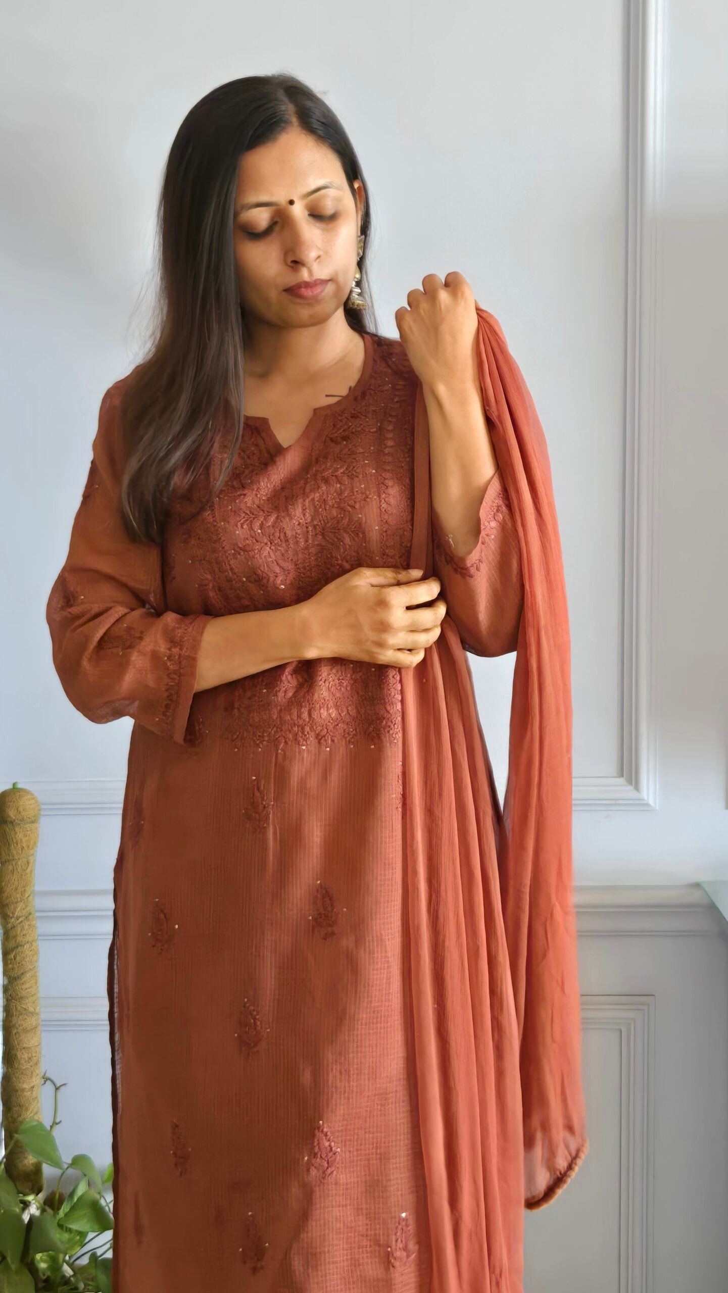 Kurti Set Kota Doria 3pc Brown