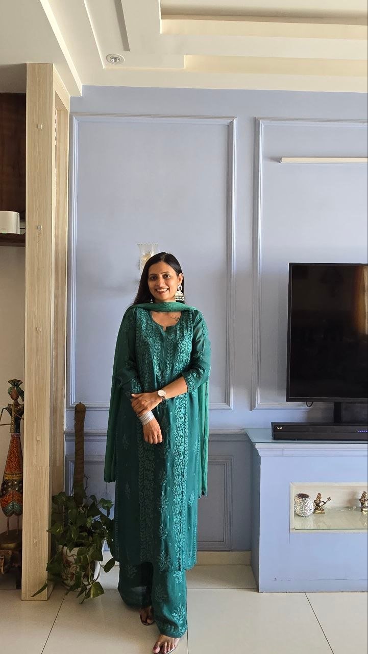 Deep Teal 3pc Viscose Kurti Set