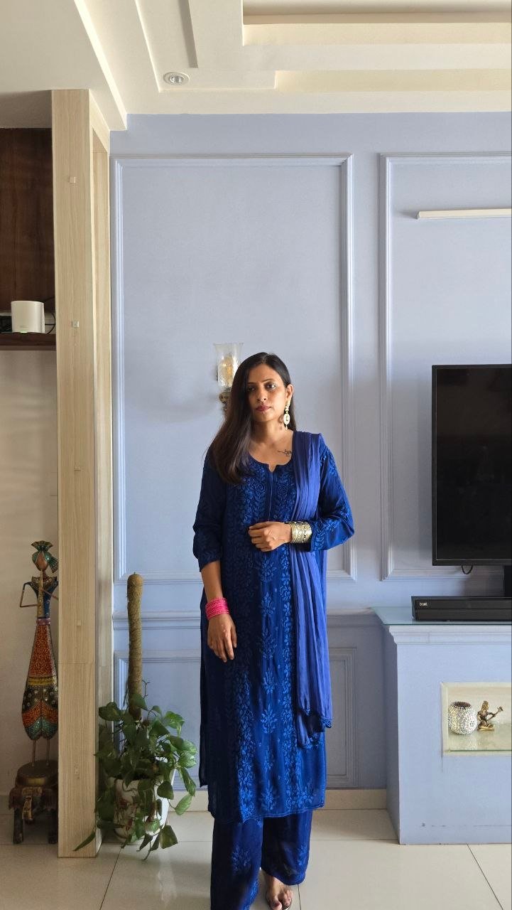Royal Dark Blue 3pc Viscose Kurti Set