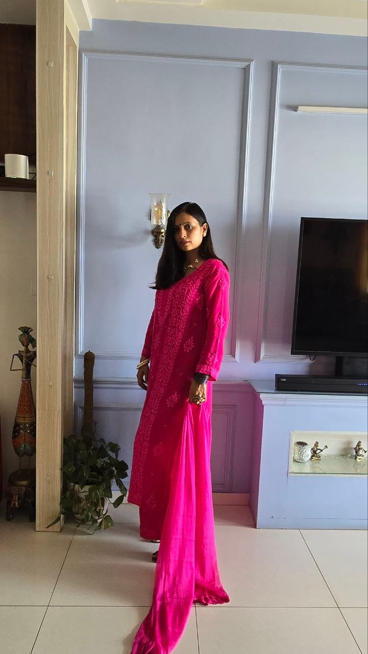 Hot Pink 3pc Viscose Kurti Set