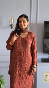 Brown Terracotta 3pc Viscose Kurti Set