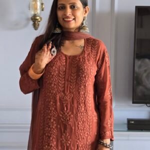 Brown Terracotta 3pc Viscose Kurti Set
