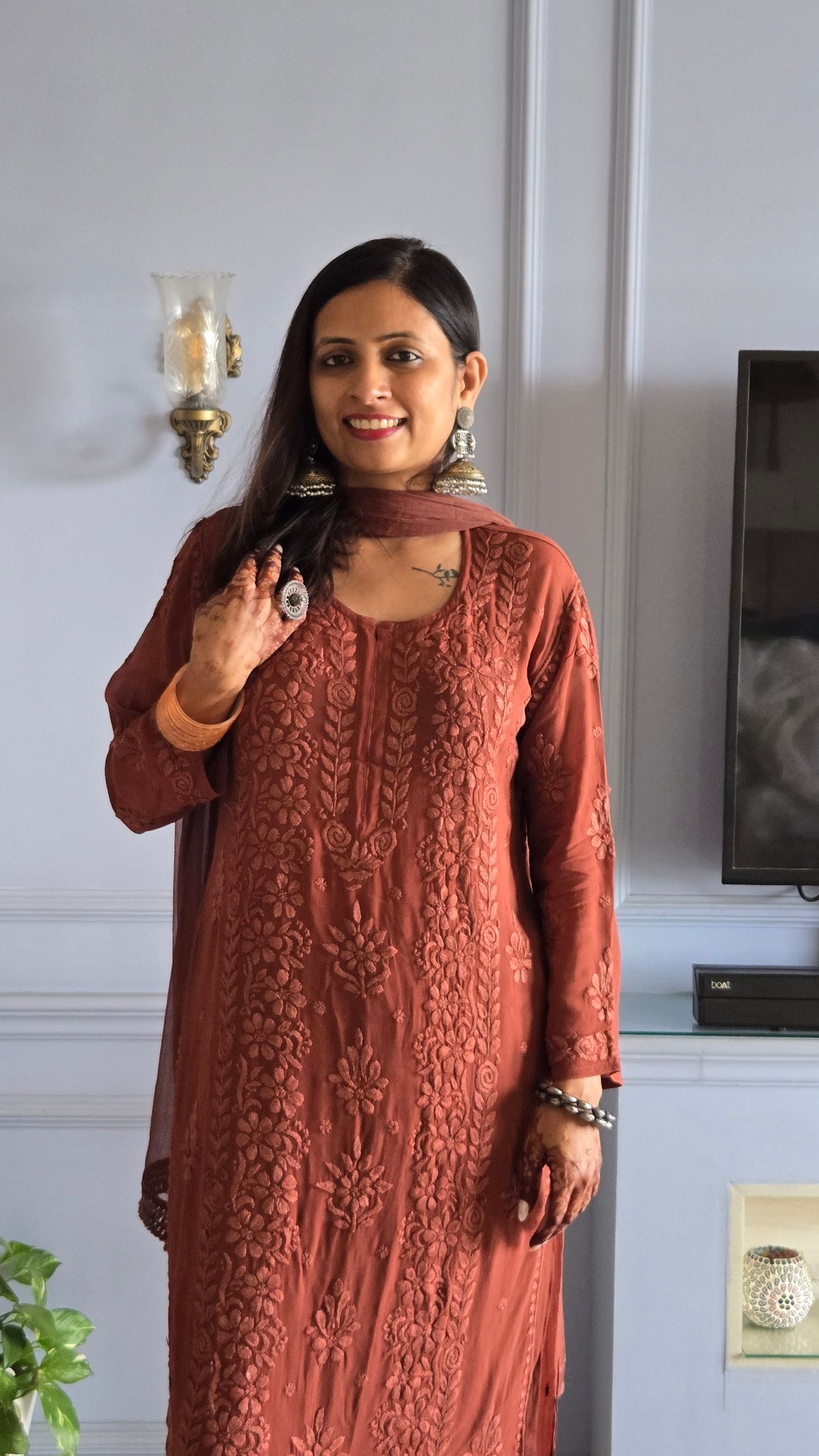 Brown Terracotta 3pc Viscose Kurti Set