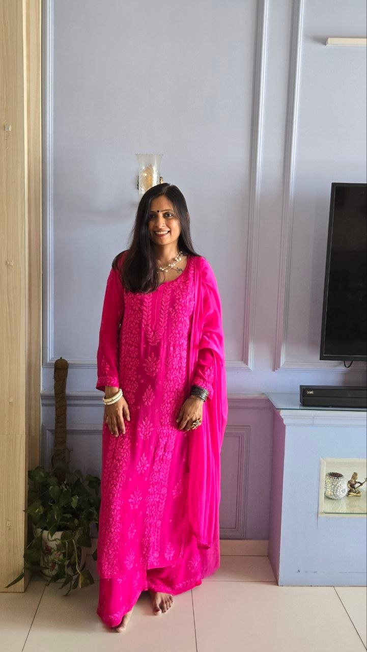 Hot Pink 3pc Viscose Kurti Set