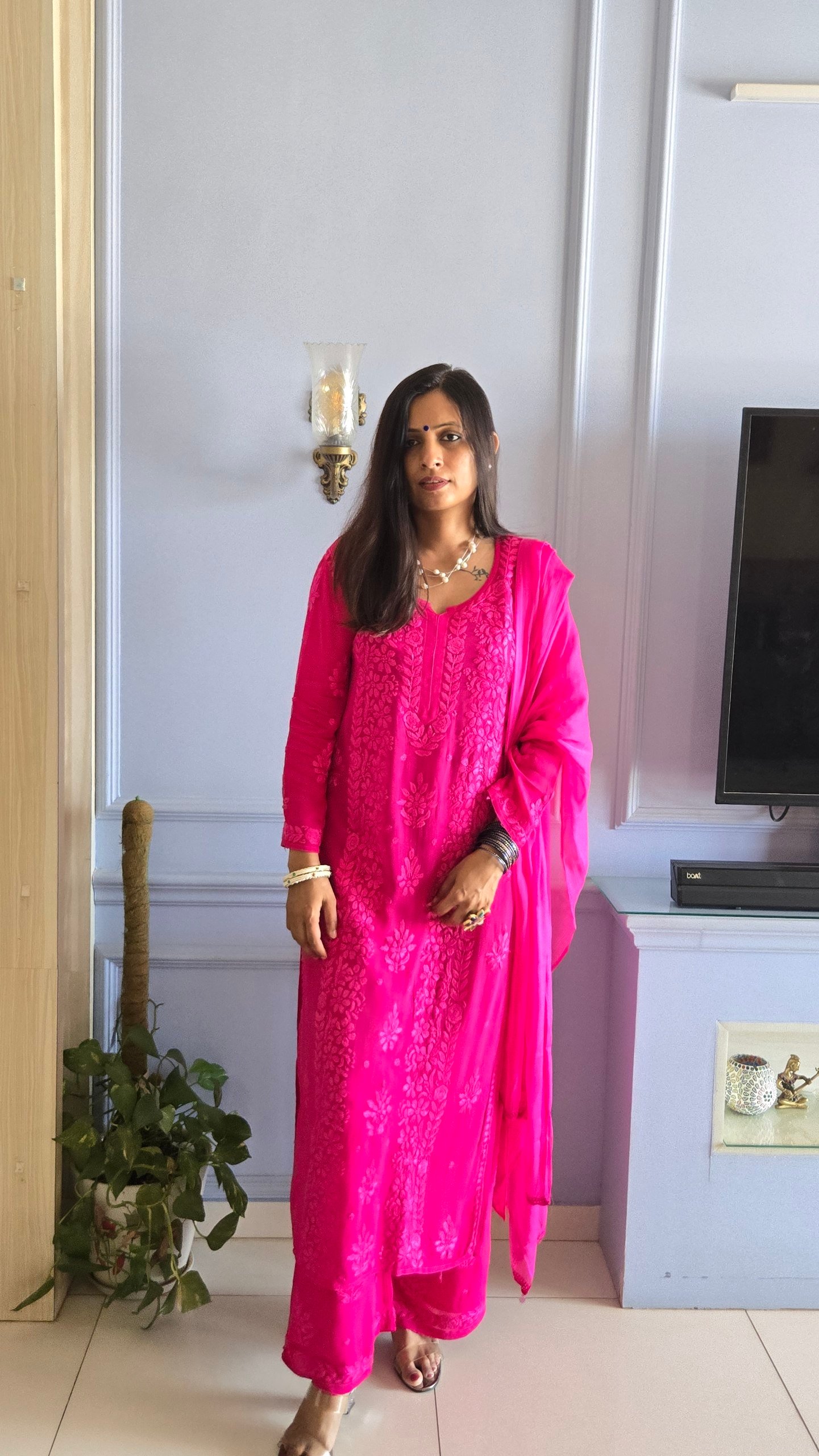 Hot Pink 3pc Viscose Kurti Set