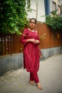 Kurti Set Chanderi 2pc (Maroon)