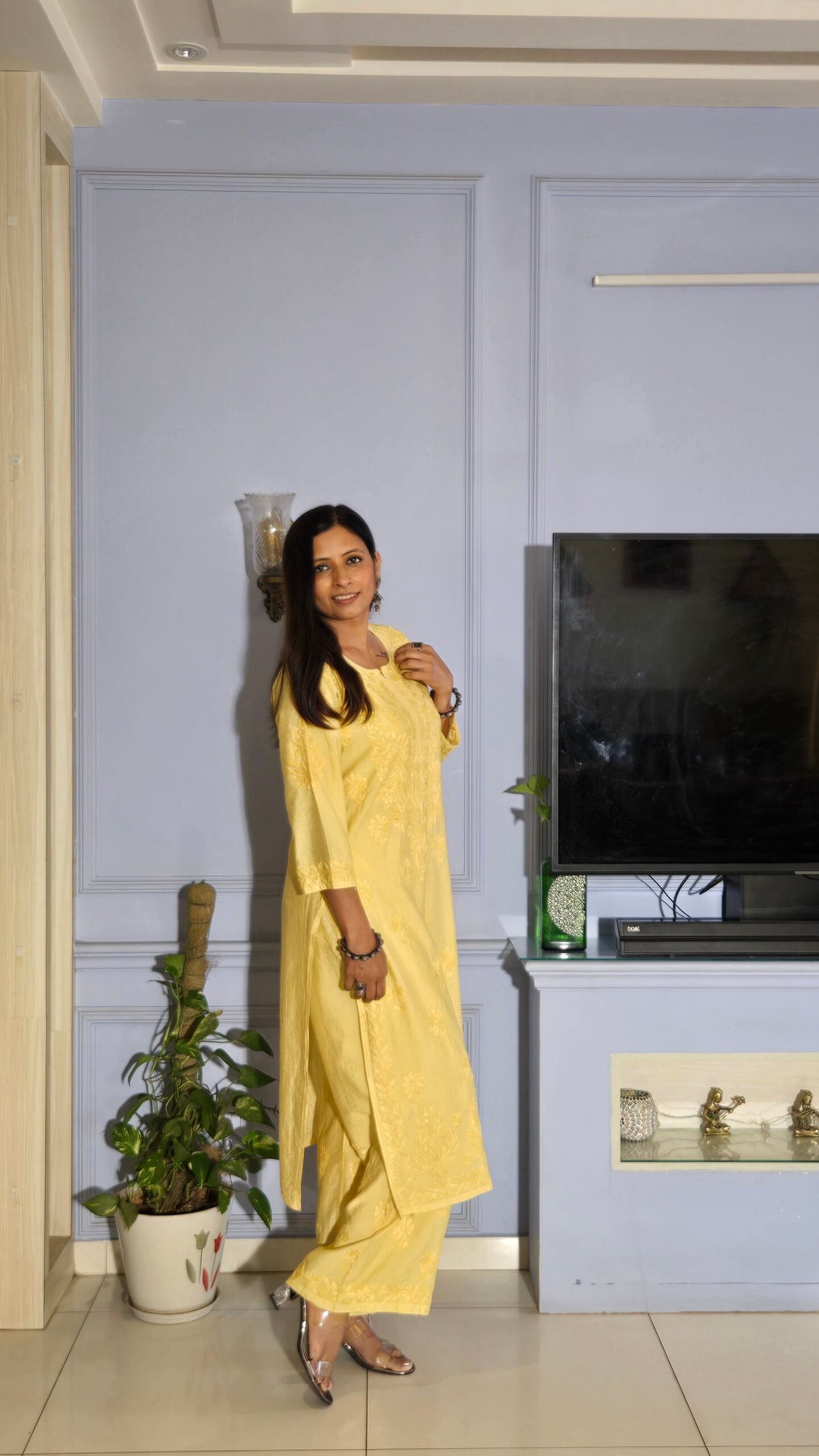Kurti Set Chanderi 2 Pc (Yellow)